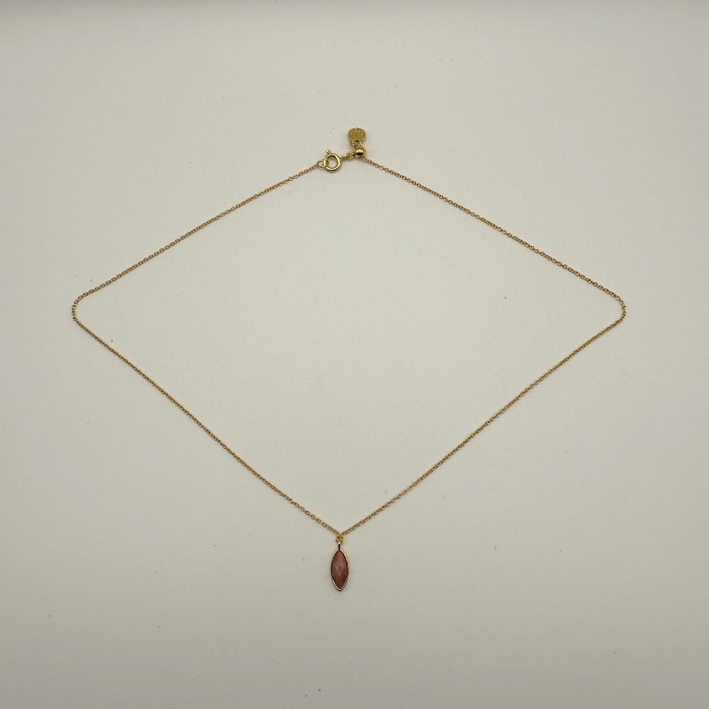 Gorjana Pink Rose Quartz Marquise Pendant Necklace 18k Gold Plated Adjustable - Picture 6 of 9